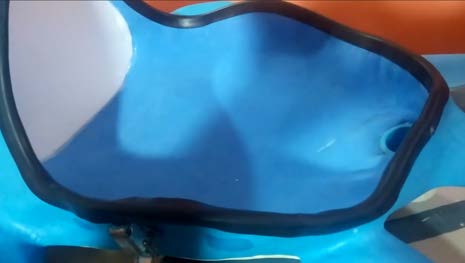 The sealed blue thermal lining inside the cooler cavity.