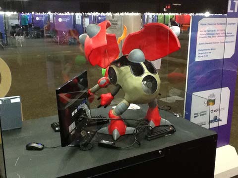 The character build on its championship stand with signage at the event.